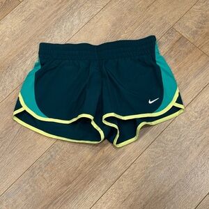 Nike Women's Dark Teal and Lime Athletic Shorts